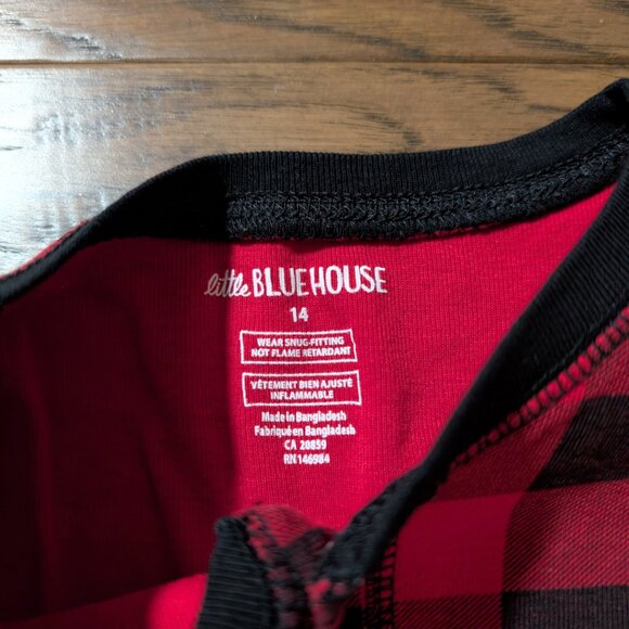 Kids Hatley little Blue House onesie union suit pajamas red plaid size 14 - Picture 5 of 14